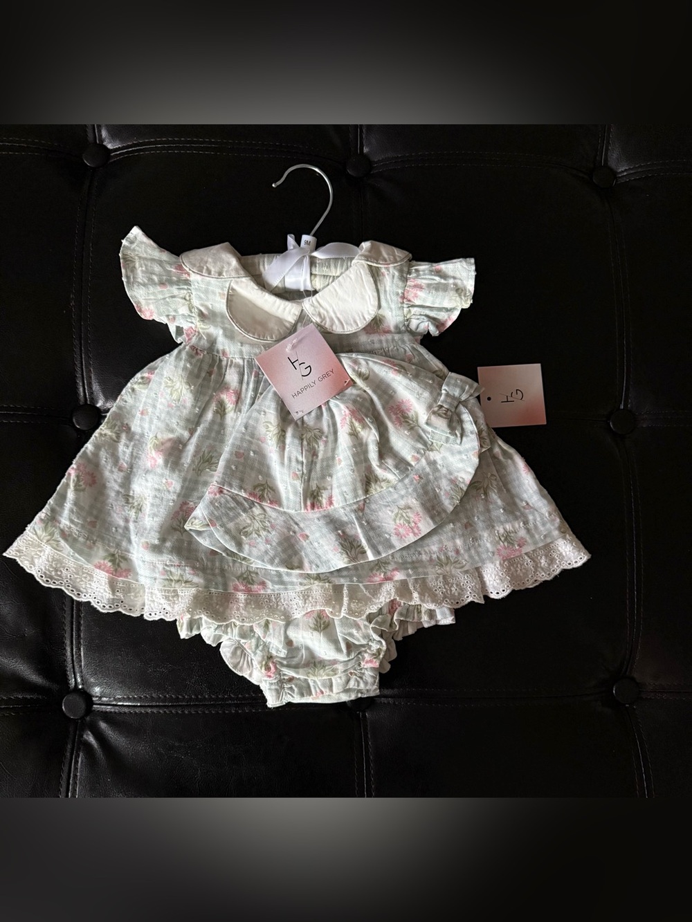 Happily Grey Baby Girl Floral Blue Gingham Dress